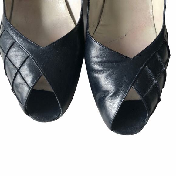 Bruno Magli Peep Toe Pump Navy 9.5 AA Vintage - Picture 7 of 16